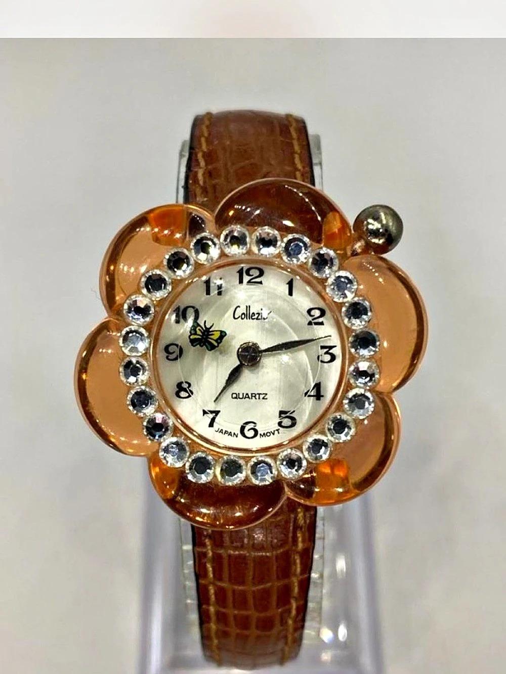 *** Collezio ^^^ Iced Flower Crystal Bezel Watch *** Rotating 🦋 Butterfly ^^^